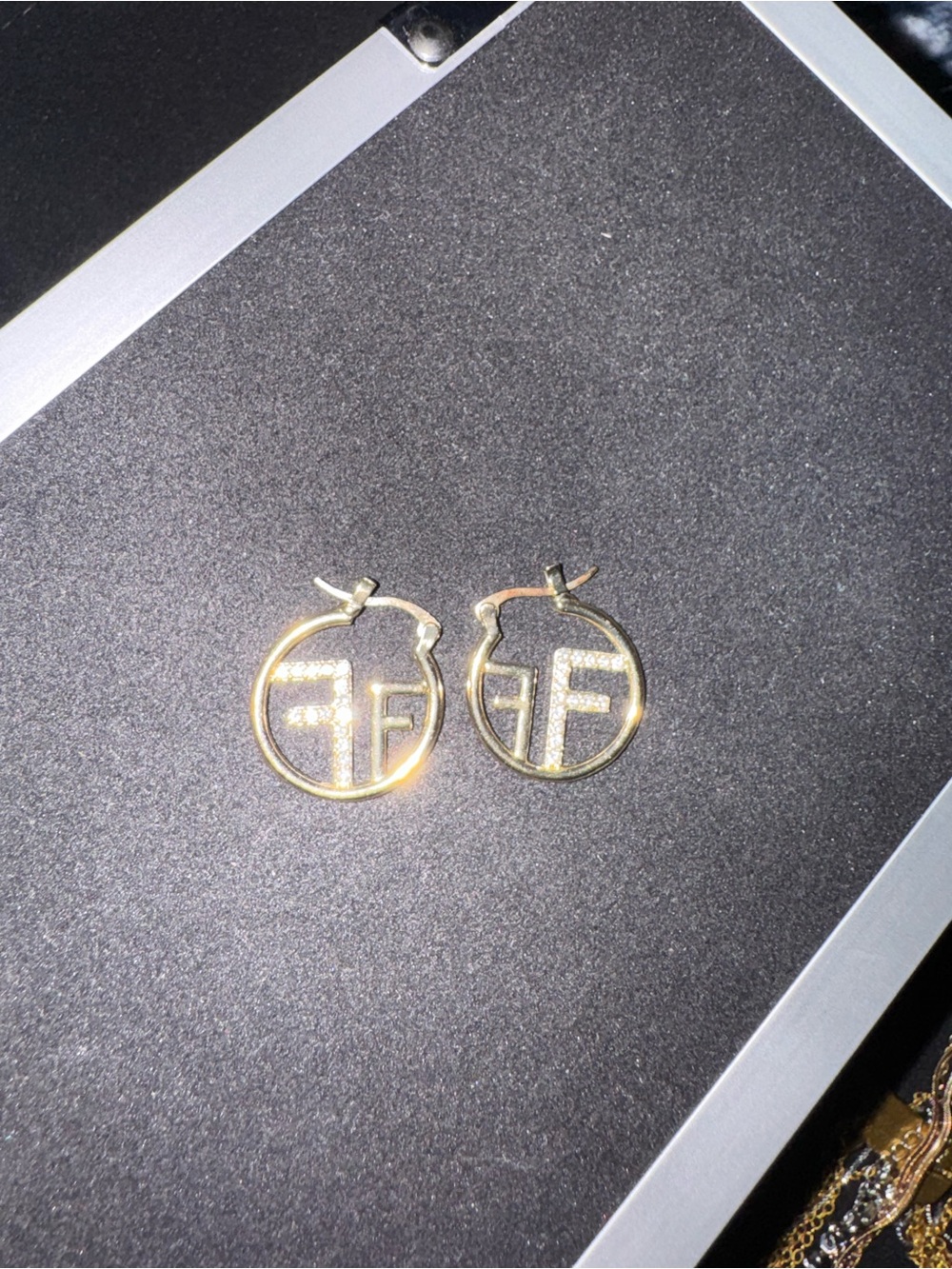 Gold Hoop Earrings with Pavé 'F' Accent